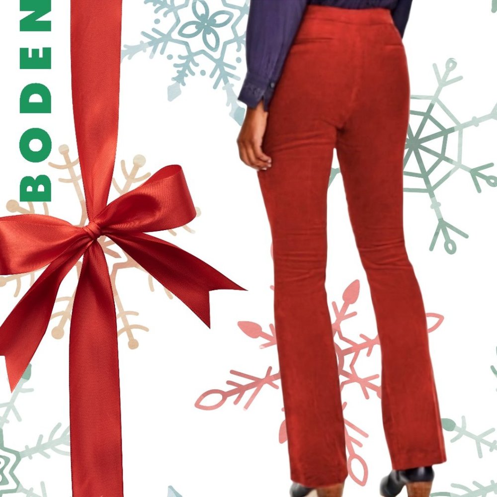 BODEN - Stirling high-waist bootcut corduroy pants in rust/brick red – size 8
